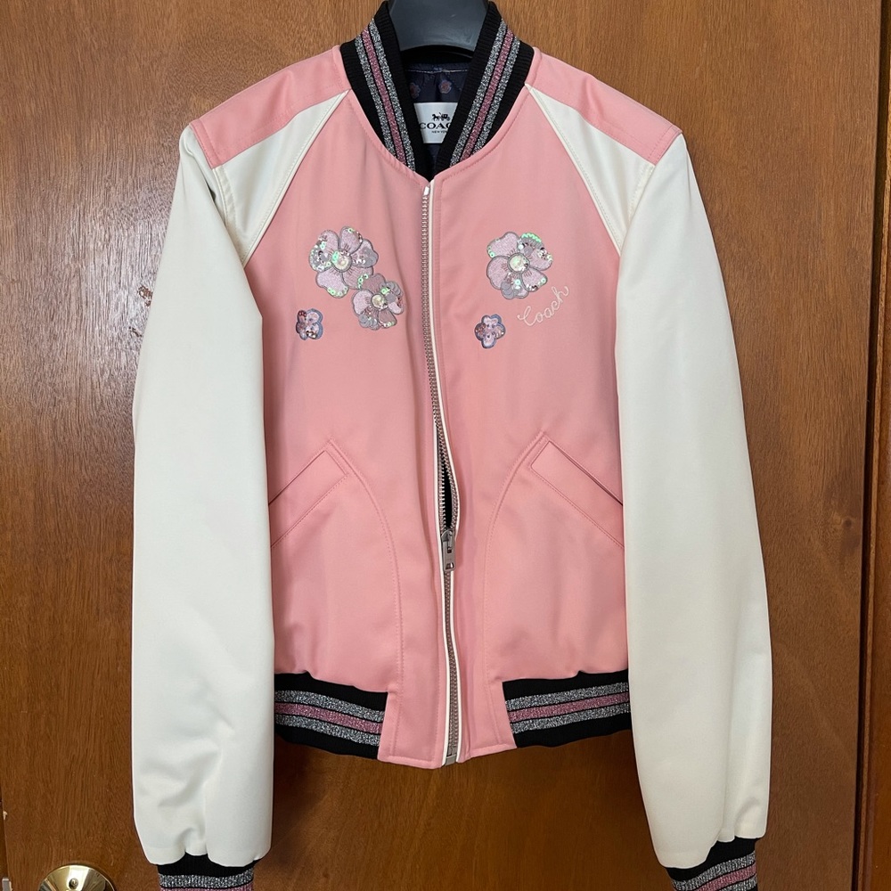 Coach Pink Bomber Jacket Embroidered Floral
